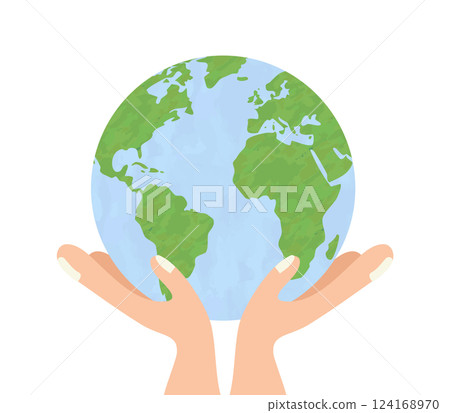 Illustration of a hand holding the earth 124168970