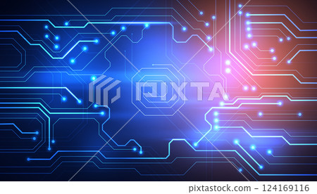 Conceptual background image of digital microchip gear with lens flare 124169116