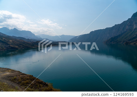 A beautiful lake with mountains in the background A beautiful lake with mountains in the background 124169593