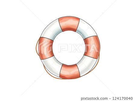 Lifebuoy in watercolour technique. Vector illustration. 124170040