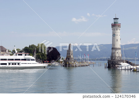 Port of Lindau on Lake Constance, Bavaria, Germany 124170346