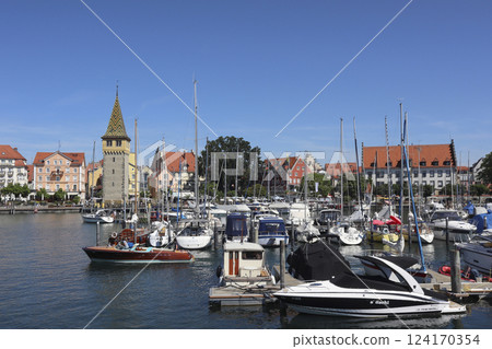 Port of Lindau on Lake Constance, Bavaria, Germany 124170354