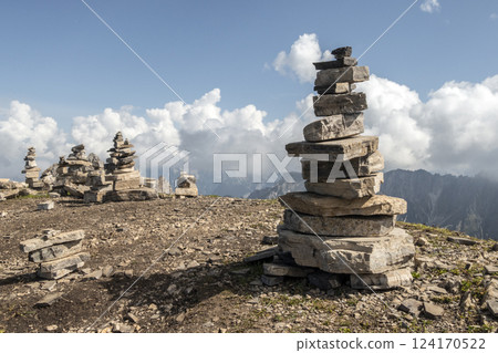 Panoramic view from Nordlinger hut on Karwendel Hohenweg, Austria 124170522