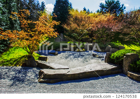Amazing Japanese dry garden (karesansui) or Japanese rock garden - part of Japanese garden Amazing Japanese dry garden (karesansui) or Japanese rock garden - part of Japanese garden 124170538