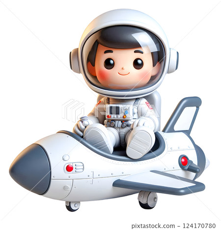 Cute Astronaut Riding a Rocket, Futuristic Space Adventure Concept 124170780
