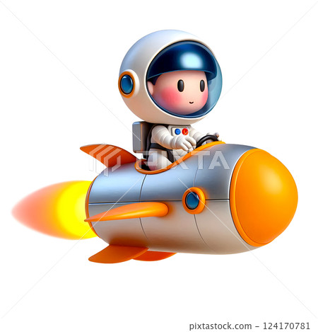 Cute Astronaut Riding a Rocket, Futuristic Space Adventure Concept 124170781