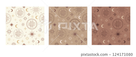 Set of seamless pattern celestial astrological trendy colors illustration 124171080