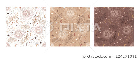 Seamless pattern celestial astrological trendy colors illustration Seamless pattern celestial astrological trendy colors illustration 124171081