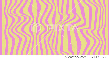 Vibrant Abstract Pattern With Wavy Pink and Yellow Lines 124171322