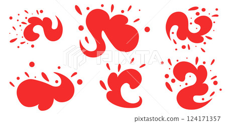 Set of Abstract Red Liquid Splash Shapes on White Background 124171357