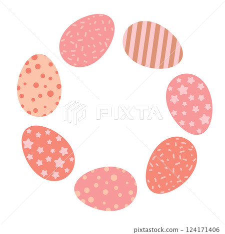 Easter Egg Pattern Circle Frame in Pastel Pink and Orange Tones 124171406