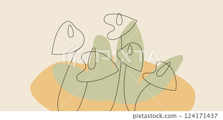Abstract Line Art of Flowers with Modern Botanical Shapes and Neutral Tones 124171437