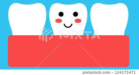 Happy Cartoon Tooth with Cheerful Expression and Colorful Background Happy Cartoon Tooth with Cheerful Expression and Colorful Background 124171471