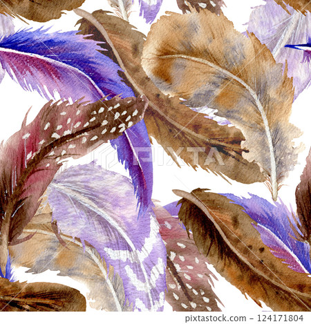 Seamless pattern of different color feathers with different vibrant by watercolor 124171804