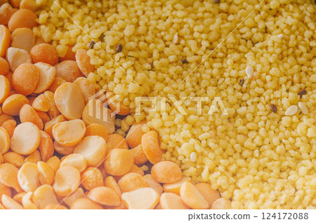 Yellow Split Peas Couscous Healthy Organic Grains ,banner ,copy space  124172088