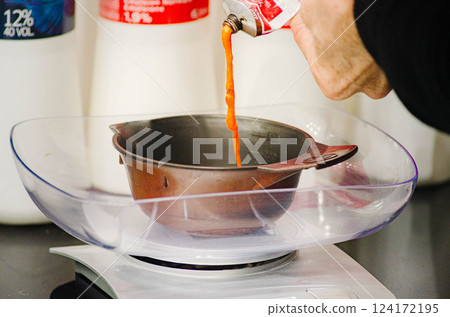 Professional Hair Coloring Process Salon Hair Dye Mixing banner , campaing  124172195