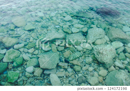 Crystal Clear Water with Smooth Stones under sea water Serene Nature Scene 124172198