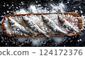 Fresh Anchovies on Wooden Tray with Sea Salt and Spices Fresh Anchovies on Wooden Tray with Sea Salt and Spices 124172376