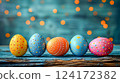 Artistic Easter Egg Designs with Spring nspired Decorations background Artistic Easter Egg Designs with Spring nspired Decorations background 124172382