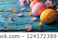 Beautifully Decorated Easter Eggs on a Rustic Wooden Background Beautifully Decorated Easter Eggs on a Rustic Wooden Background 124172389