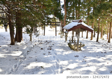 Photographing the scenery of Kawakami Shrine grounds in Hakodate, Hokkaido in winter 124172472