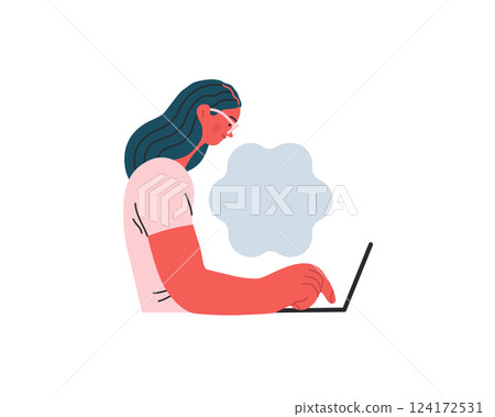 Writing people, modern flat vector concept illustration- sitting woman thoughtfully writing on laptop, bubble near head Metaphor for reflection, personal insight, contemplation, creative expression Writing people, modern flat vector concept illustration- sitting woman thoughtfully writing on laptop, bubble near head Metaphor for reflection, personal insight, contemplation, creative expression 124172531