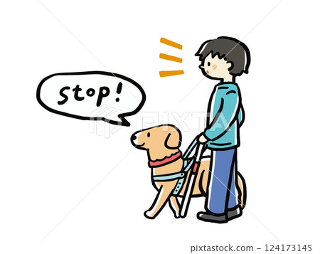 一名男子和一隻導盲犬引導停止的插圖集 124173145