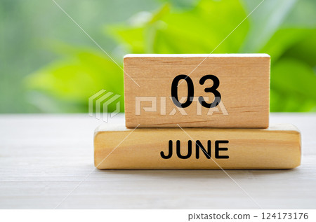 3 June wooden calendar with customizable space for text or ideas. June month concept. 3 June wooden calendar with customizable space for text or ideas. June month concept. 124173176