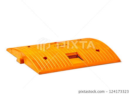 Bright Orange Parking Curb Ramp for Access to Sidewalks and Driveways Designed for Smooth Transition of Vehicles and Mobility Aids Like Wheelchairs or Bicycles Bright Orange Parking Curb Ramp for Access to Sidewalks and Driveways Designed for Smooth Transition of Vehicles and Mobility Aids Like Wheelchairs or Bicycles 124173323