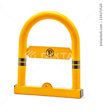 Bright Yellow Parking Blocker with Black Stripes for Securing Reserved Spaces and Preventing Unauthorized Access in Parking Areas 124173520