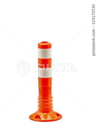 Bright Orange Traffic Cone with Reflective Strips for Road Safety and Construction Zones Bright Orange Traffic Cone with Reflective Strips for Road Safety and Construction Zones 124173530