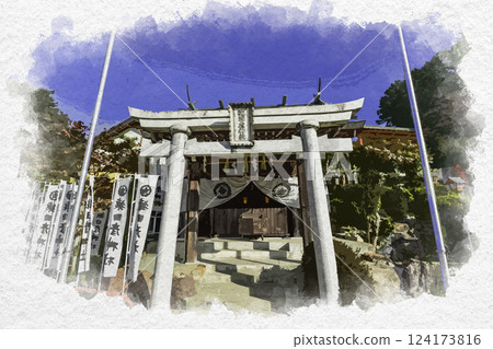 Watercolor painting style, Inuyama, Sarutahiko Shrine, worship hall, Inuyama City, Aichi Prefecture 124173816