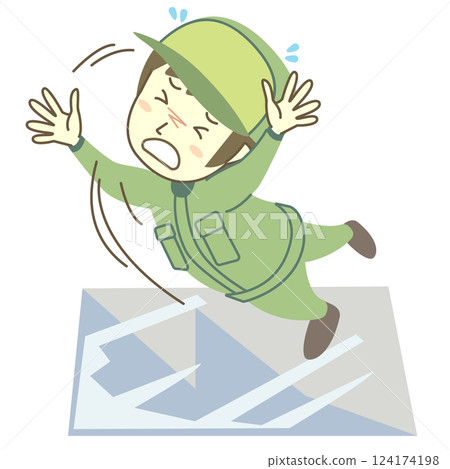 Male delivery man slipping on a slippery floor 124174198