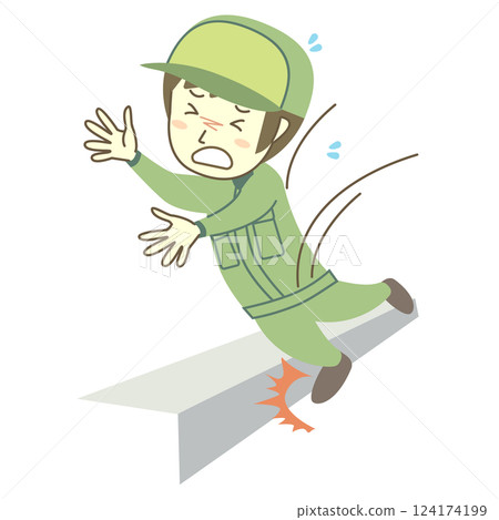 Male delivery man tripping on a step Male delivery man tripping on a step 124174199