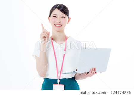 職業女性，電腦，白色背景 124174276