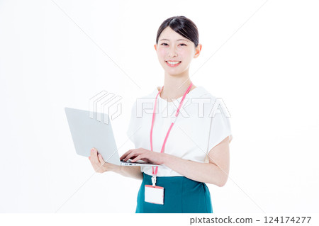職業女性，電腦，白色背景 124174277