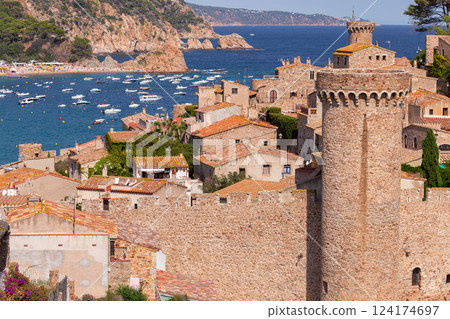 Tossa de Mar, Spain, medieval town and coastline 124174697