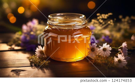 一罐新鮮天然蜂蜜和鮮花 2 124174853