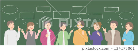 八名男女交換各種意見的插圖(黑板) 八名男女交換各種意見的插圖(黑板) 124175001