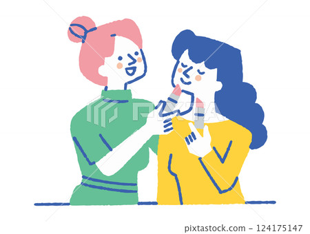 A woman getting her makeup done at a cosmetics counter_color 124175147