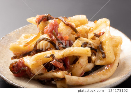 Dried daikon strips with pickled plum and kelp Dried daikon strips with pickled plum and kelp 124175192