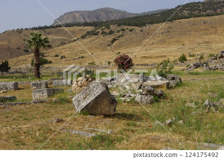 Scenery of Hierapolis ruins in Pamukkale, Türkiye 124175492