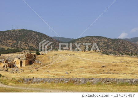Scenery of Hierapolis ruins in Pamukkale, Türkiye 124175497