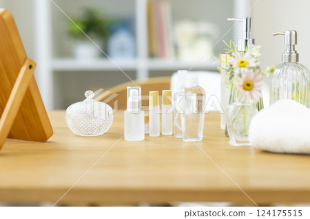 Cosmetic bottles on a table (no people) 124175515