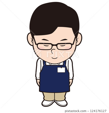Male store clerk bowing Male store clerk bowing 124176127