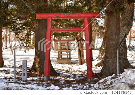 拍攝北海道北斗市山上神社的冬季風景 124176142