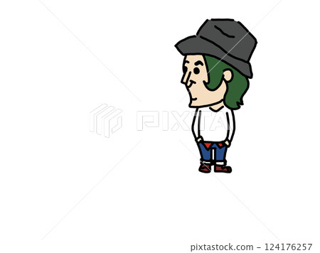 Boy in hat sitting facing forward Boy in hat sitting facing forward 124176257