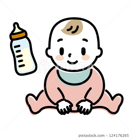 Baby and baby bottle 124176265