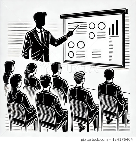 Illustration of a businessman giving a presentation 124176404