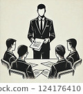 Illustration of a businessman handing out documents 124176410